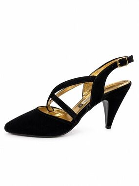 Nina Vintage Black Gold Strappy Slingback Formal Heels Leather Sole Size 8M